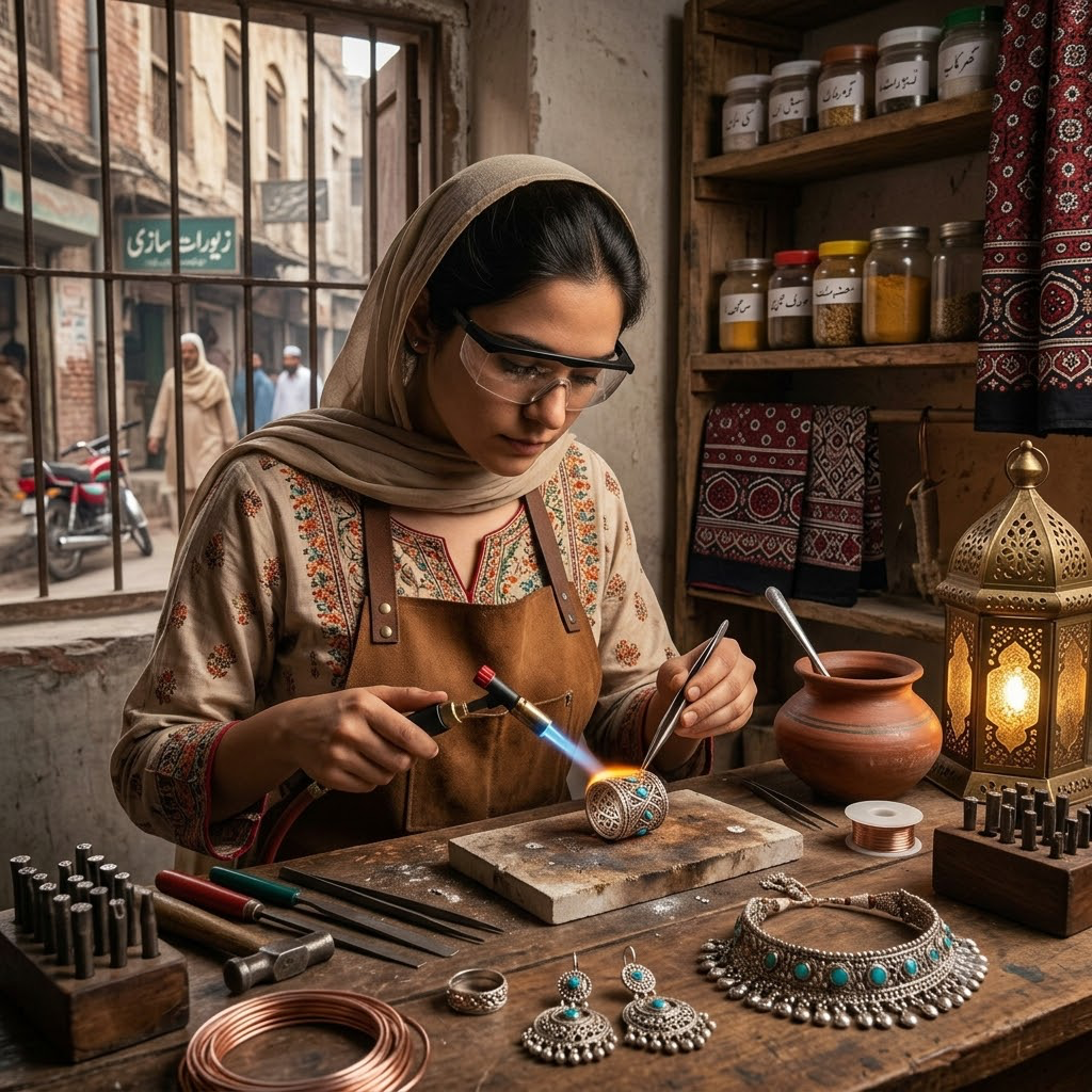 Artisan hand-finishing a piece at the bench